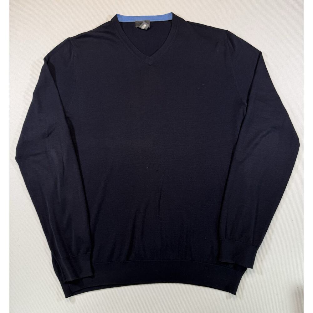 H&M Silk Blend V Neck Sweater Mens Medium Navy Blue Lightweight Knit